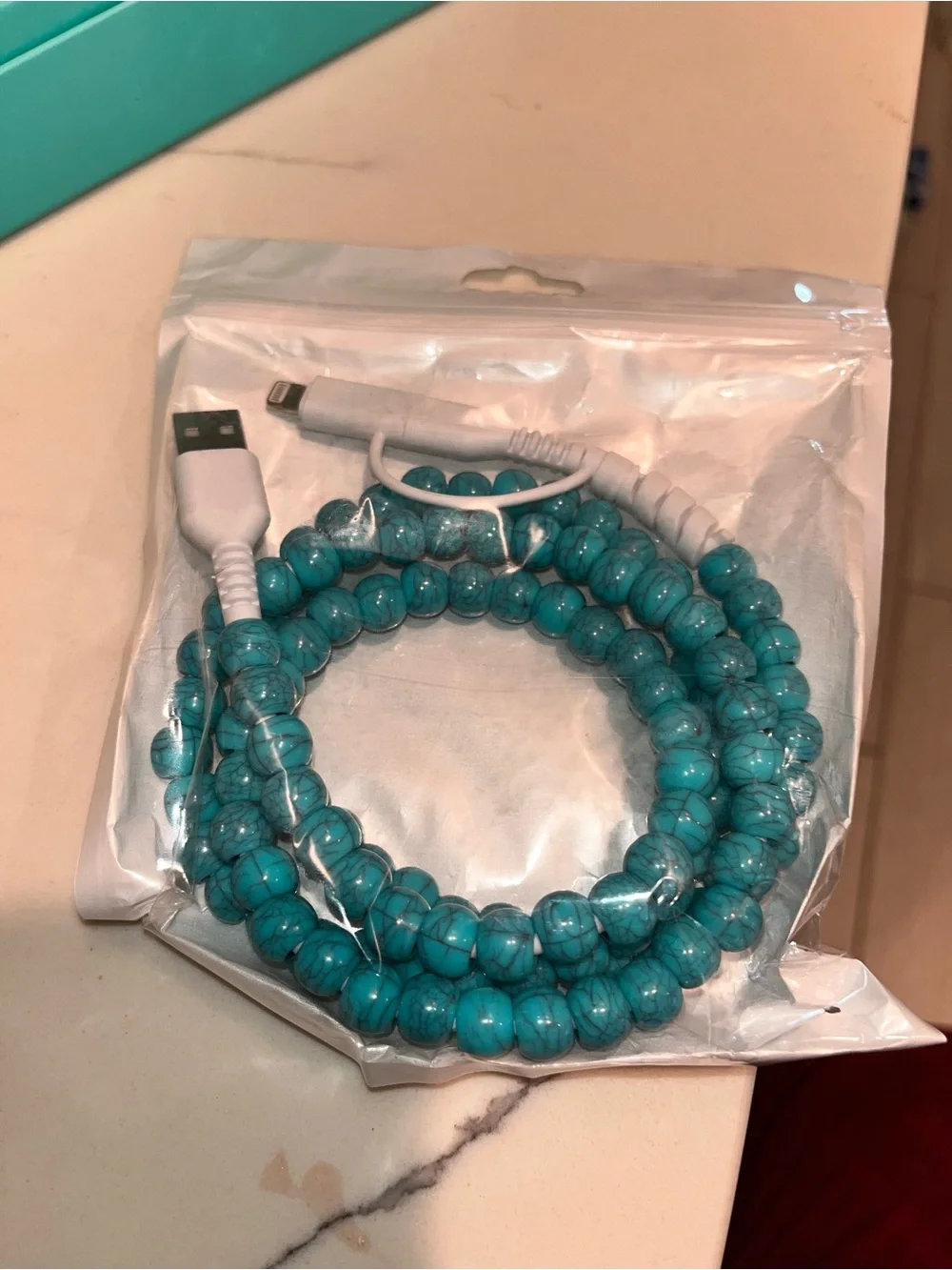 Turquoise Beaded USB Charging Cable - Stylish Phone Accessory